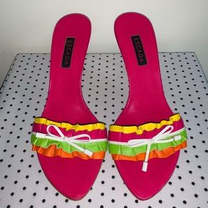 Escada ruffled pointed toe sandals